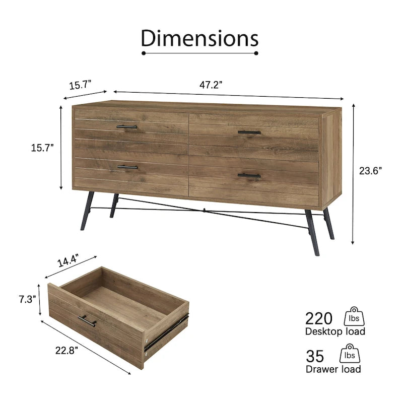 Commode horizontale à 4 tiroirs, meuble de chambre à coucher, grande tour de rangement pour chambre, dressing ou salon