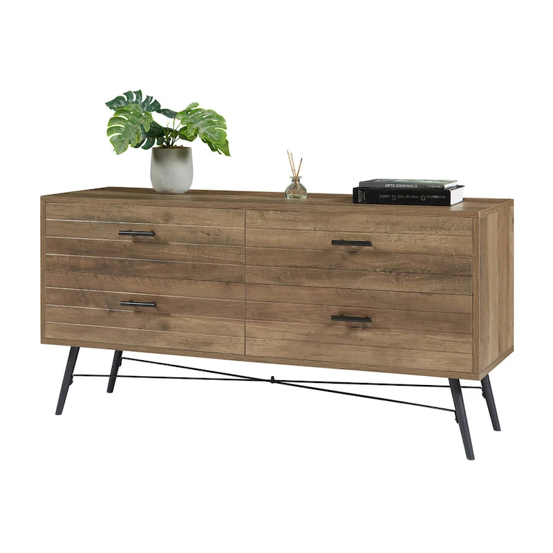 Commode horizontale à 4 tiroirs, meuble de chambre à coucher, grande tour de rangement pour chambre, dressing ou salon