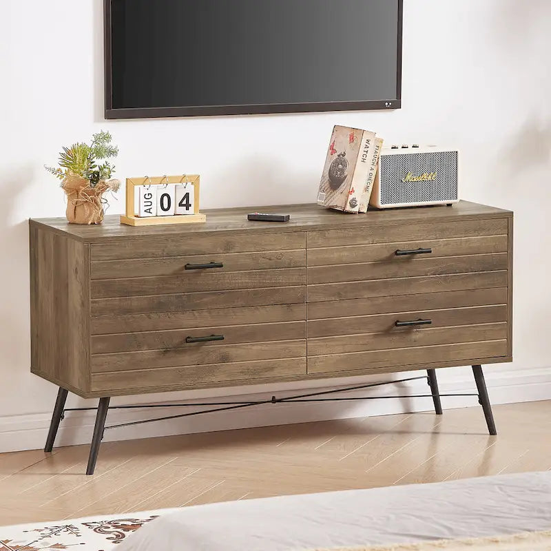 Commode horizontale à 4 tiroirs, meuble de chambre à coucher, grande tour de rangement pour chambre, dressing ou salon