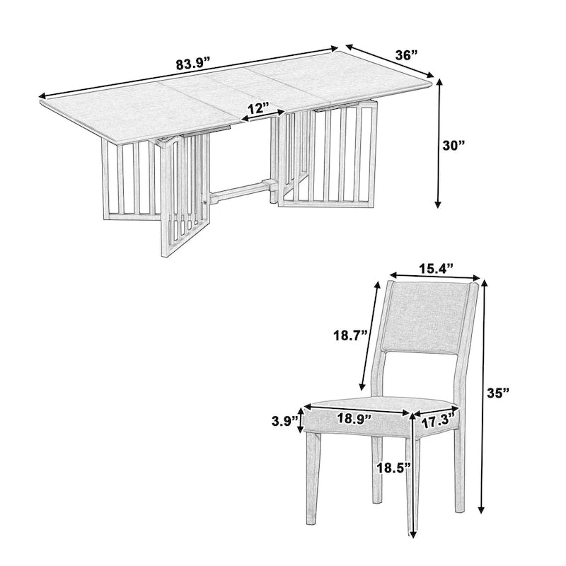 Ensemble de salle à manger extensible en bois de style campagnard, composé de 9 pièces, avec 2 rallonges amovibles et 8 chaises de salle à manger rembourrées.