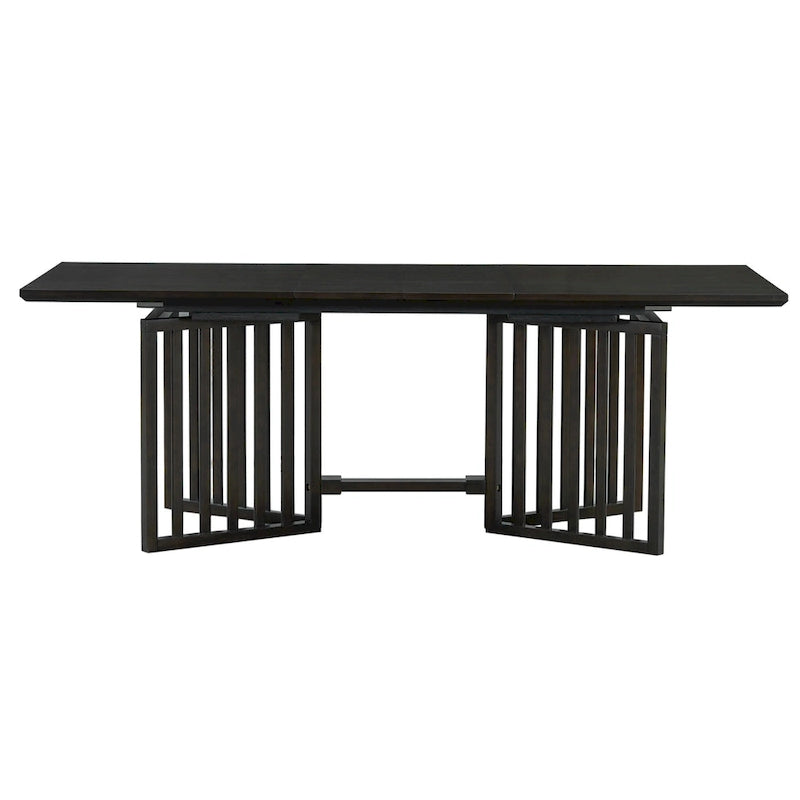 Ensemble de salle à manger extensible en bois de style campagnard, composé de 9 pièces, avec 2 rallonges amovibles et 8 chaises de salle à manger rembourrées.