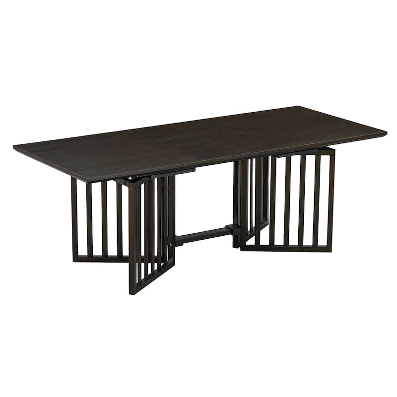 Ensemble de salle à manger extensible en bois de style campagnard, composé de 9 pièces, avec 2 rallonges amovibles et 8 chaises de salle à manger rembourrées.