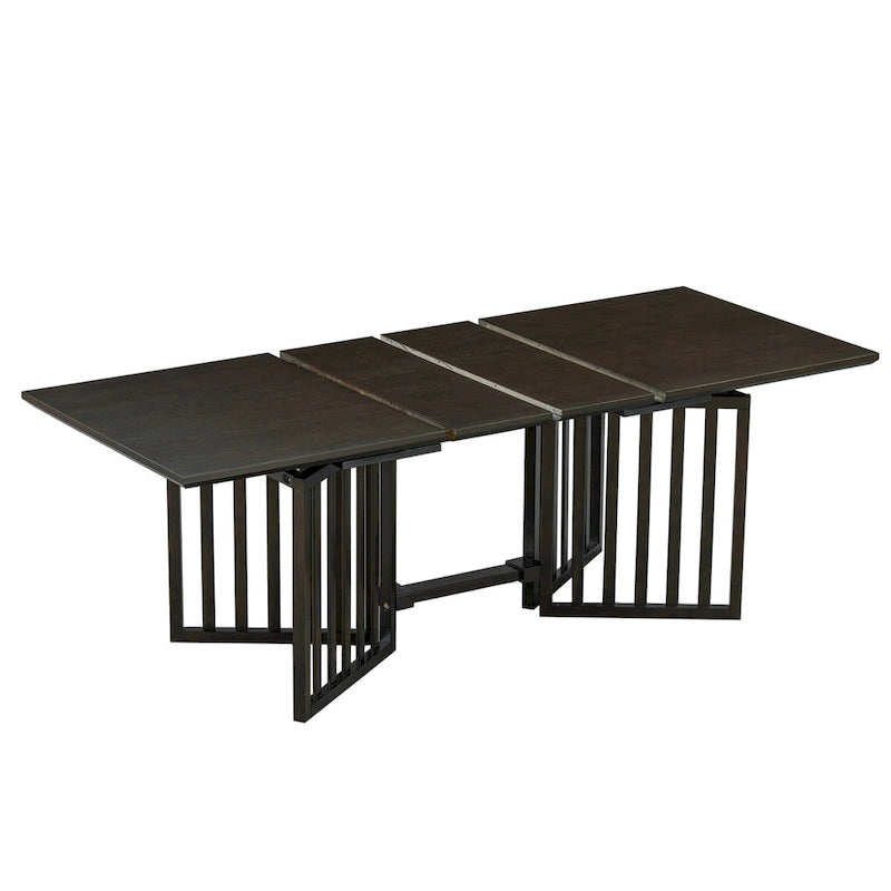 Ensemble de salle à manger extensible en bois de style campagnard, composé de 9 pièces, avec 2 rallonges amovibles et 8 chaises de salle à manger rembourrées.