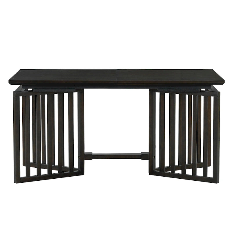 Ensemble de salle à manger extensible en bois de style campagnard, composé de 9 pièces, avec 2 rallonges amovibles et 8 chaises de salle à manger rembourrées.
