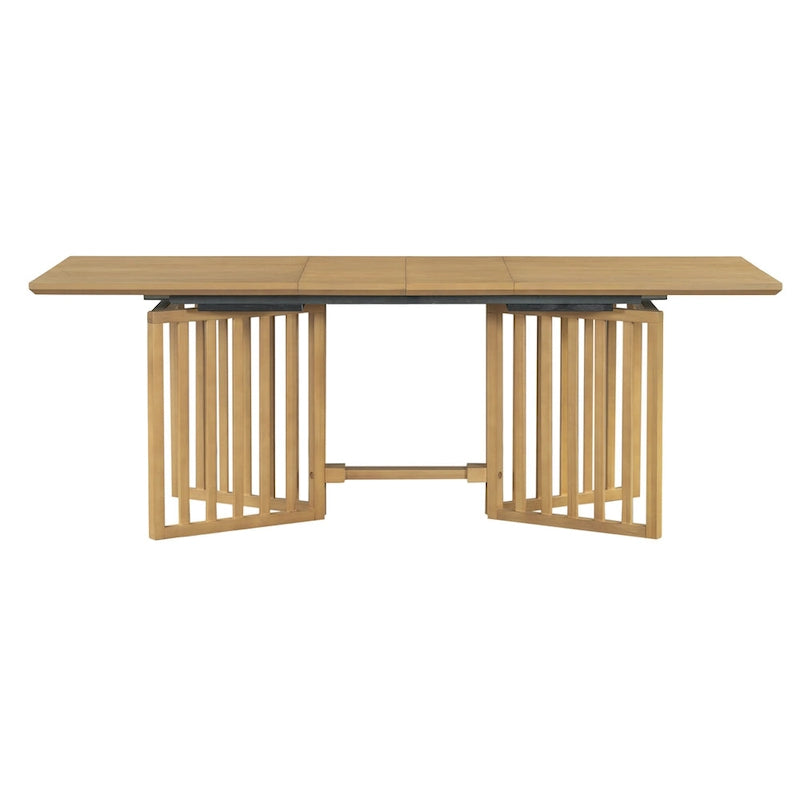 Ensemble de salle à manger extensible en bois de style campagnard, composé de 9 pièces, avec 2 rallonges amovibles et 8 chaises de salle à manger rembourrées.