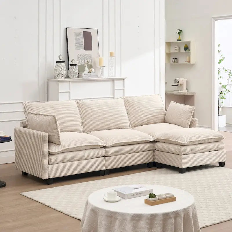 Canapé d'angle en velours en forme de U de 102 pouces avec pouf et coussins lombaires