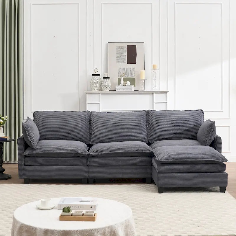 Canapé d'angle en velours en forme de U de 102 pouces avec pouf et coussins lombaires