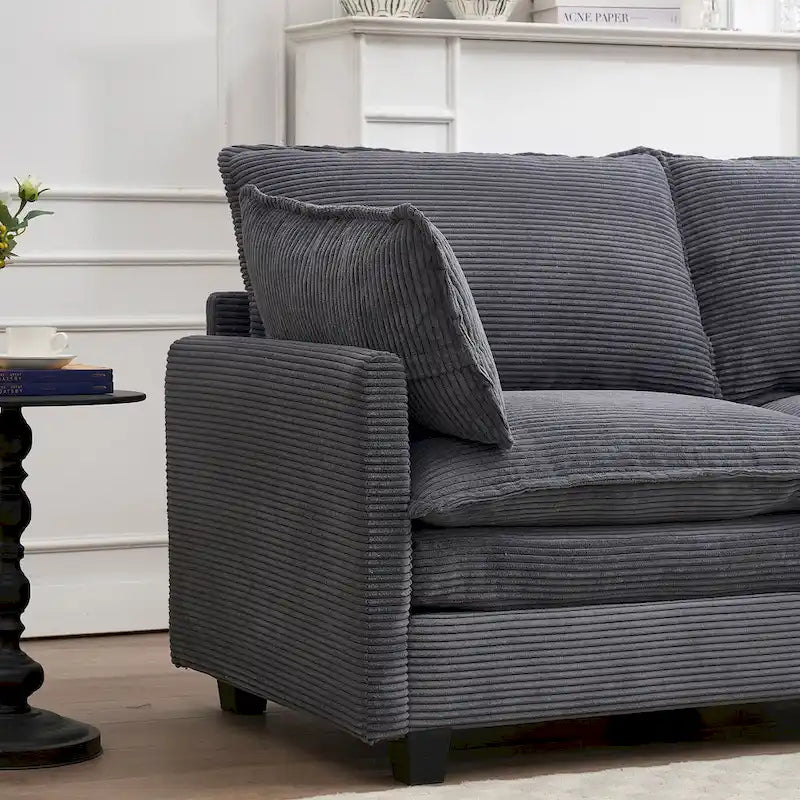 Canapé d'angle en velours en forme de U de 102 pouces avec pouf et coussins lombaires