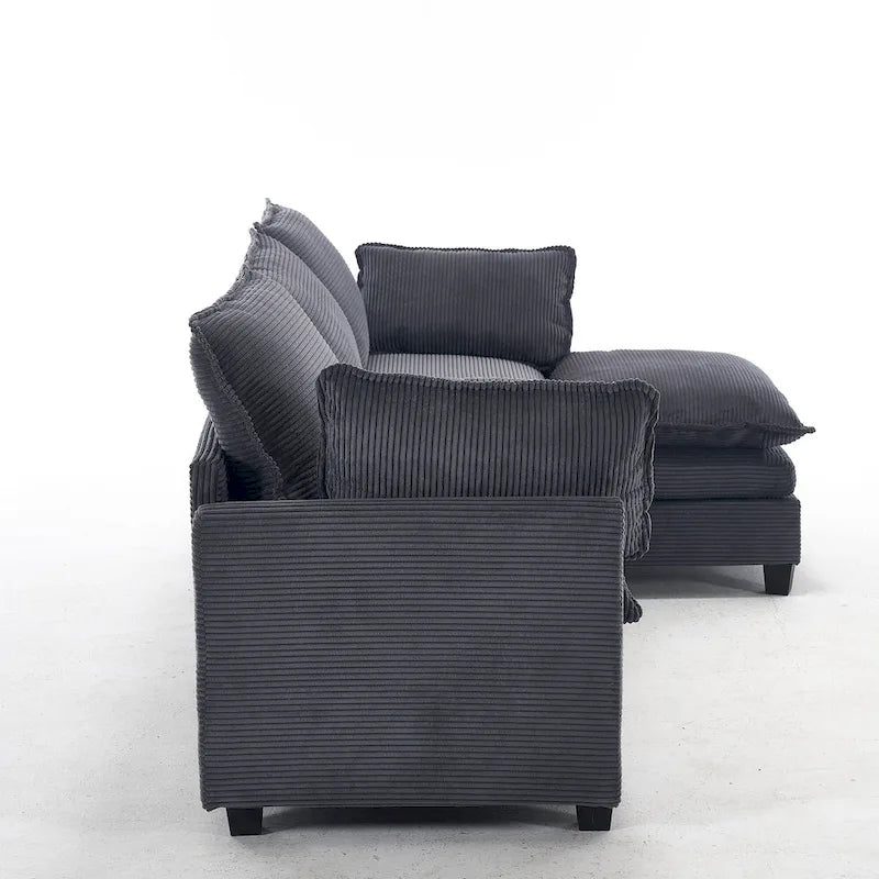 Canapé d'angle en velours en forme de U de 102 pouces avec pouf et coussins lombaires