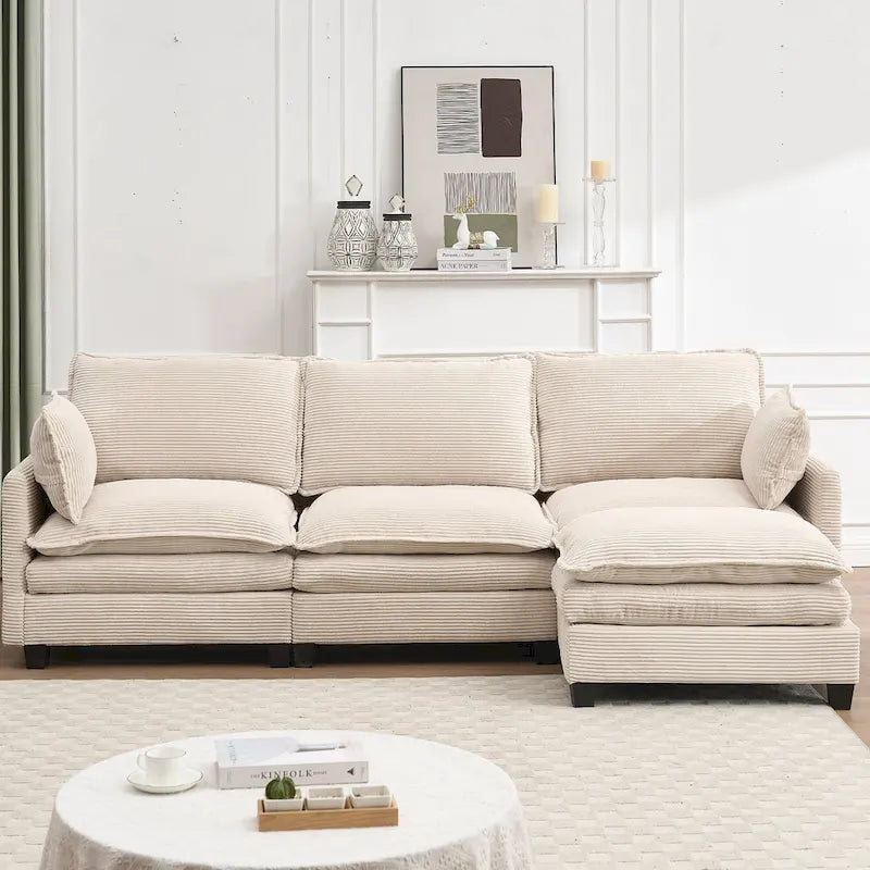 Canapé d'angle en velours en forme de U de 102 pouces avec pouf et coussins lombaires