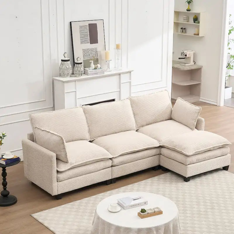 Canapé d'angle en velours en forme de U de 102 pouces avec pouf et coussins lombaires