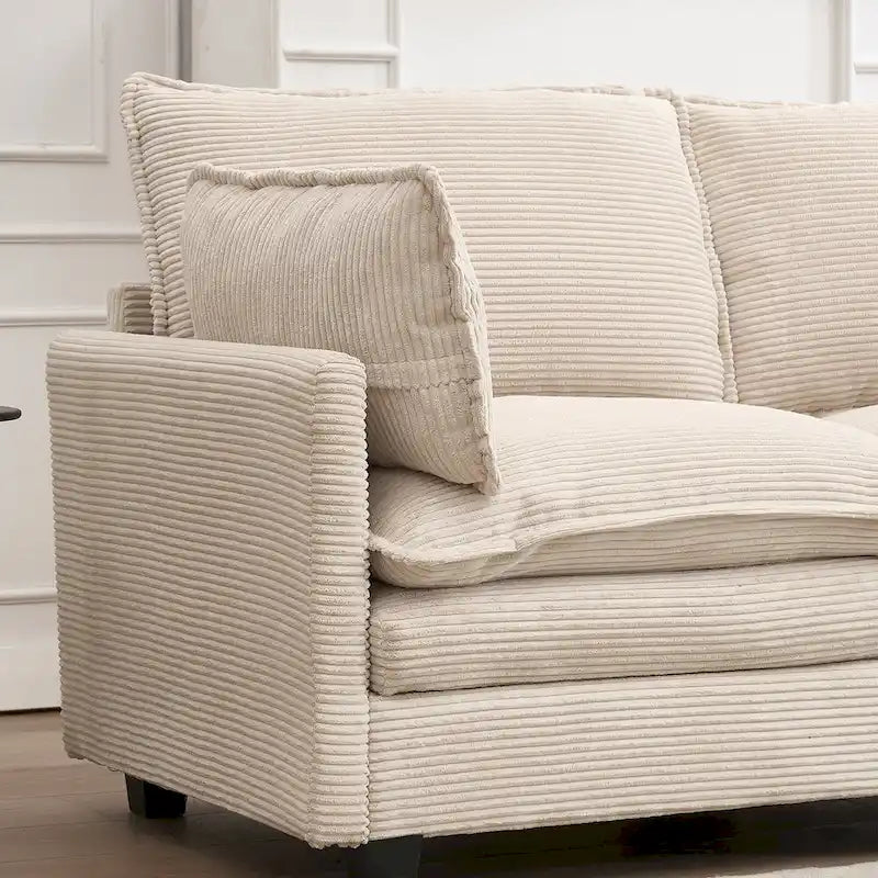 Canapé d'angle en velours en forme de U de 102 pouces avec pouf et coussins lombaires