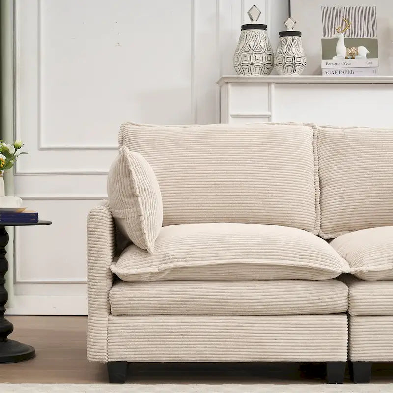 Canapé d'angle en velours en forme de U de 102 pouces avec pouf et coussins lombaires