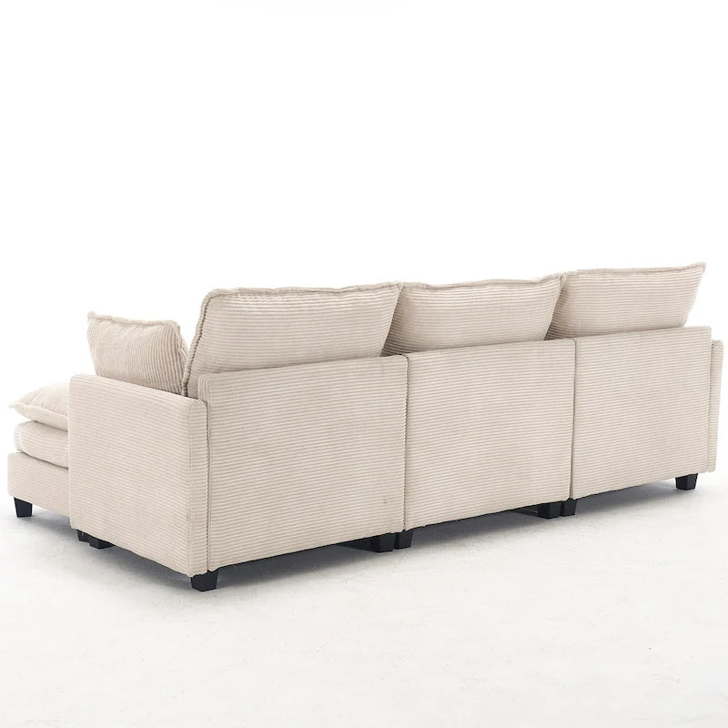 Canapé d'angle en velours en forme de U de 102 pouces avec pouf et coussins lombaires