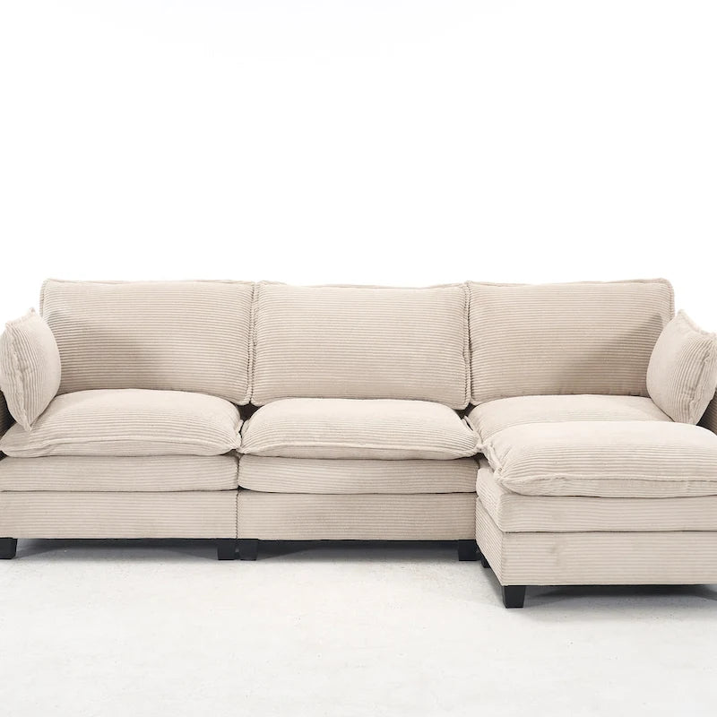 Canapé d'angle en velours en forme de U de 102 pouces avec pouf et coussins lombaires