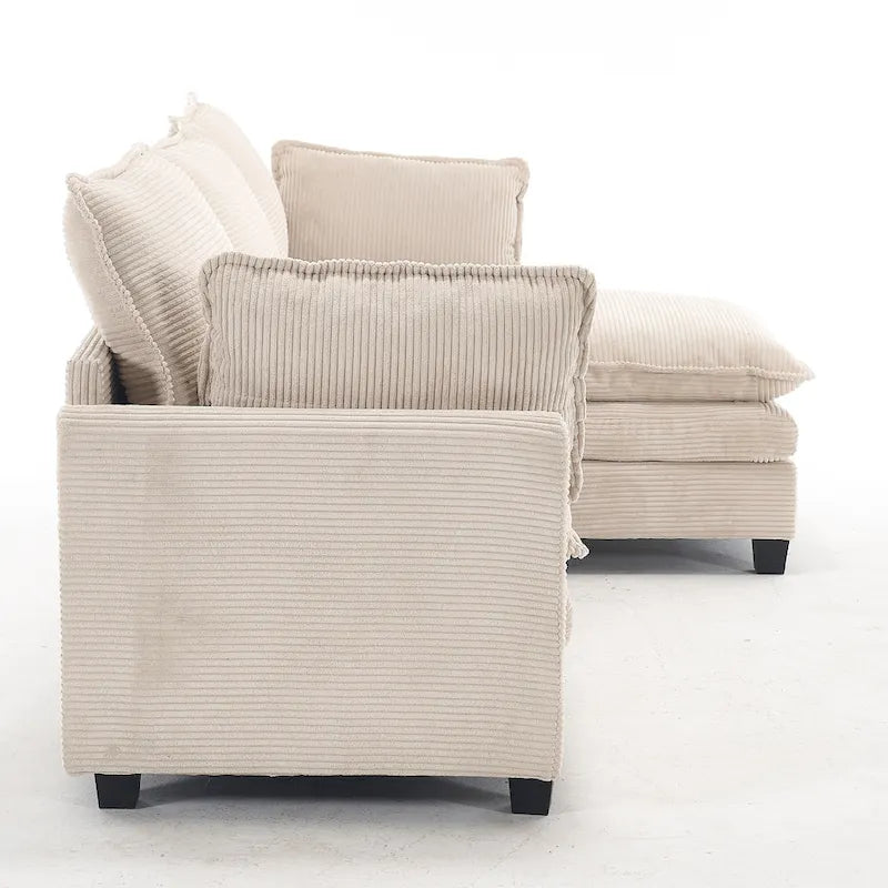 Canapé d'angle en velours en forme de U de 102 pouces avec pouf et coussins lombaires