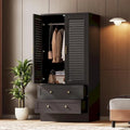 Armoire-penderie avec 2 portes à persiennes, tringles et 2 tiroirs