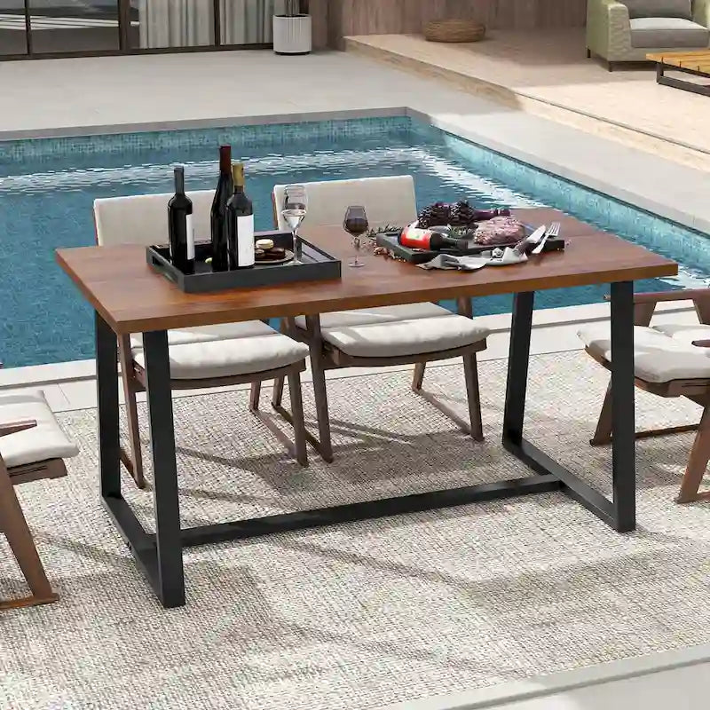 Table de salle à manger Costway 63 pour 4 à 6 personnes, plateau en métal robuste - Voir les détails