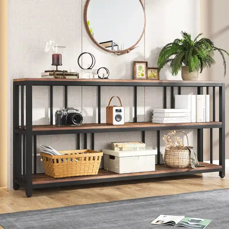 Console à 3 niveaux, table d'entrée/de salon de 70 cm de hauteur, idéale pour un salon ou un séjour.