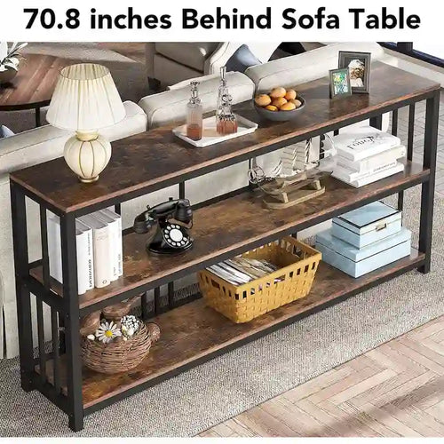 Console à 3 niveaux, table d'entrée/de salon de 70 cm de hauteur, idéale pour un salon ou un séjour.
