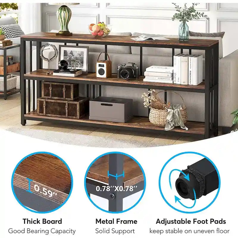 Console à 3 niveaux, table d'entrée/de salon de 70 cm de hauteur, idéale pour un salon ou un séjour.