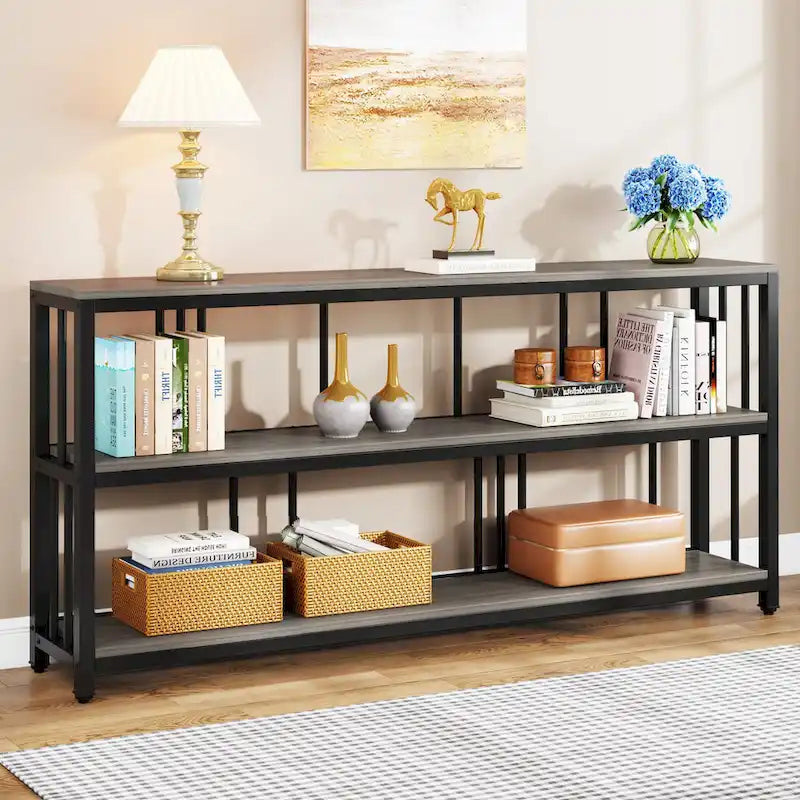 Console à 3 niveaux, table d'entrée/de salon de 70 cm de hauteur, idéale pour un salon ou un séjour.