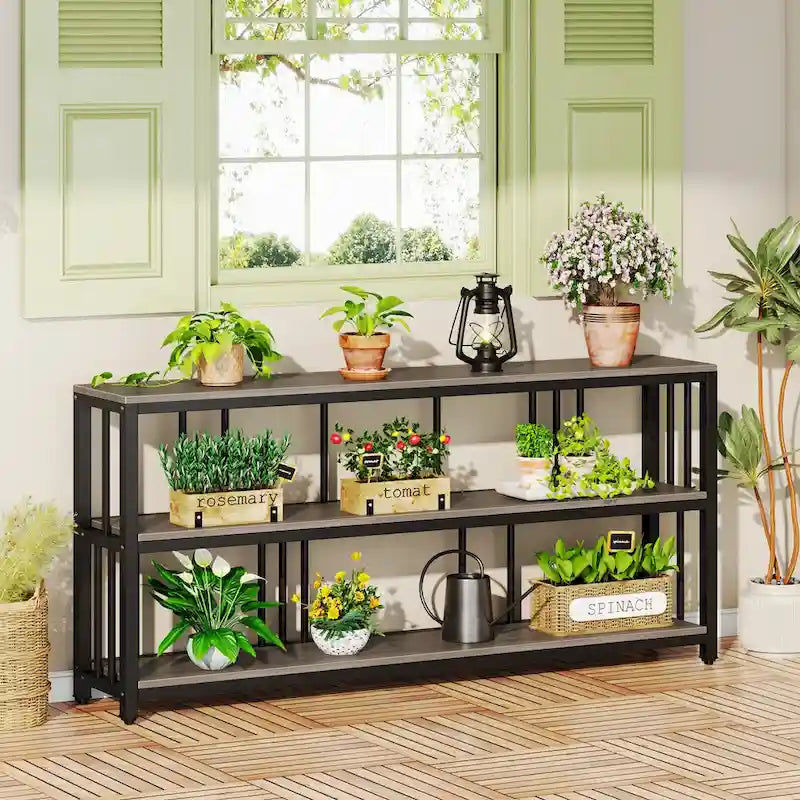 Console à 3 niveaux, table d'entrée/de salon de 70 cm de hauteur, idéale pour un salon ou un séjour.
