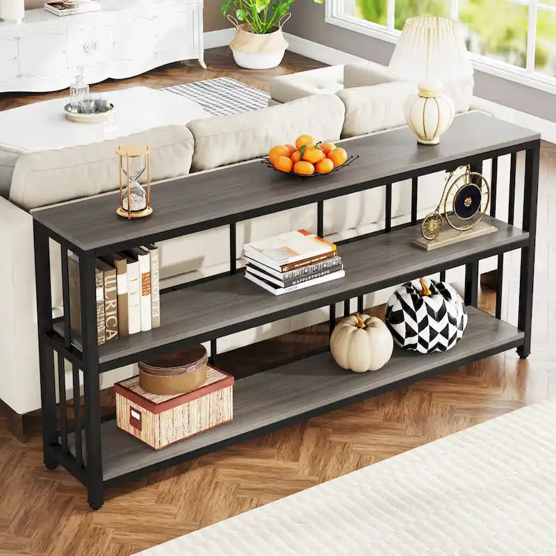 Console à 3 niveaux, table d'entrée/de salon de 70 cm de hauteur, idéale pour un salon ou un séjour.