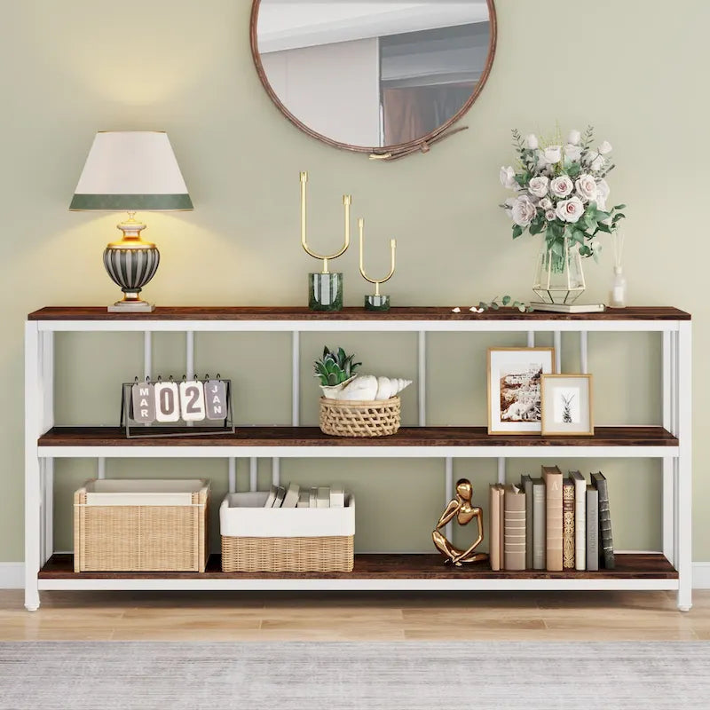 Console à 3 niveaux, table d'entrée/de salon de 70 cm de hauteur, idéale pour un salon ou un séjour.