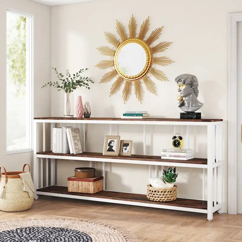 Console à 3 niveaux, table d'entrée/de salon de 70 cm de hauteur, idéale pour un salon ou un séjour.