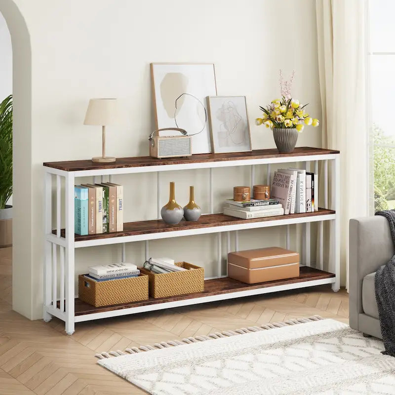 Console à 3 niveaux, table d'entrée/de salon de 70 cm de hauteur, idéale pour un salon ou un séjour.