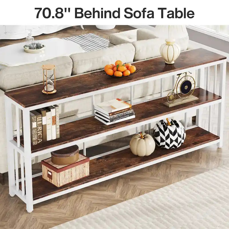 Console à 3 niveaux, table d'entrée/de salon de 70 cm de hauteur, idéale pour un salon ou un séjour.