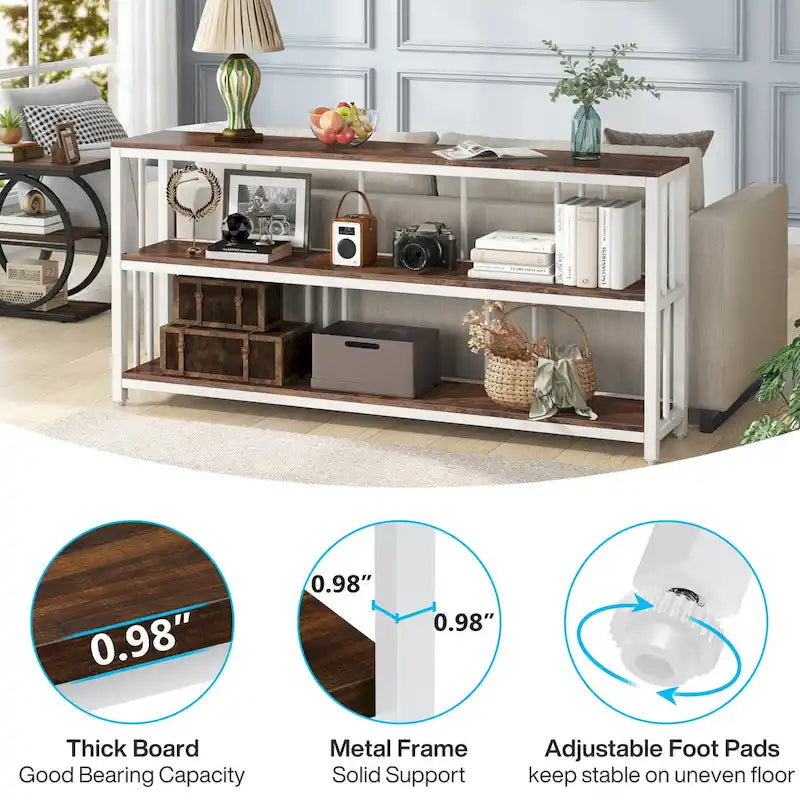 Console à 3 niveaux, table d'entrée/de salon de 70 cm de hauteur, idéale pour un salon ou un séjour.