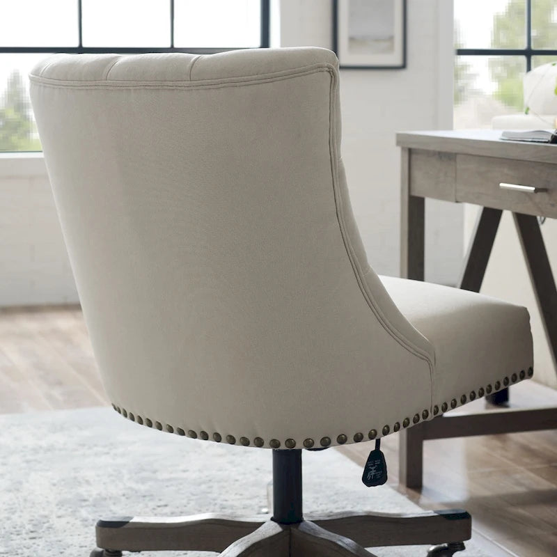 Fauteuil de bureau capitonné en peluche, réglable et solide - 41,5 pouces - Beige et gris