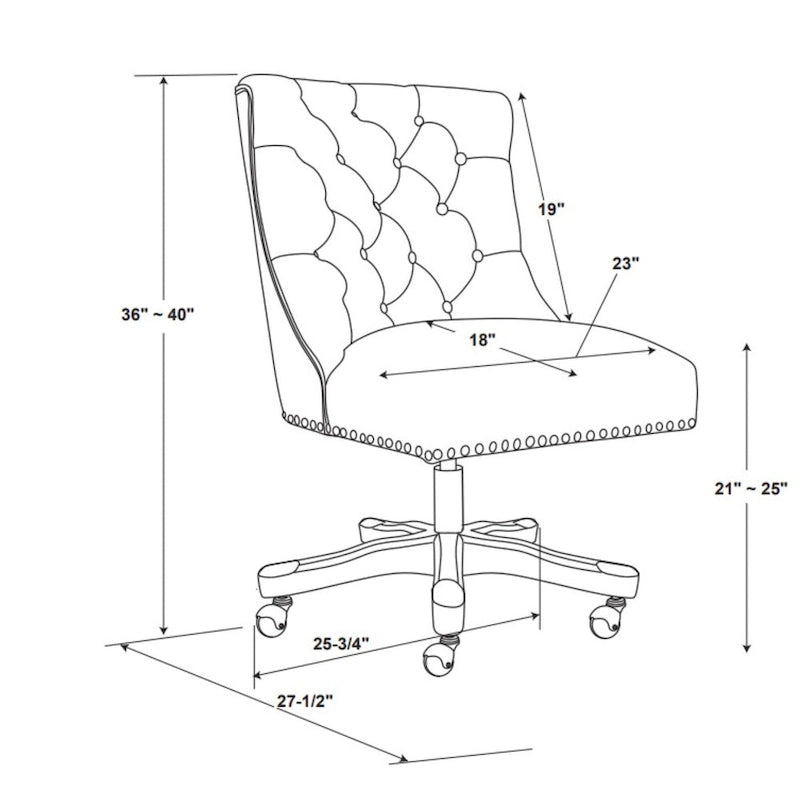 Fauteuil de bureau capitonné en peluche, réglable et solide - 41,5 pouces - Beige et gris