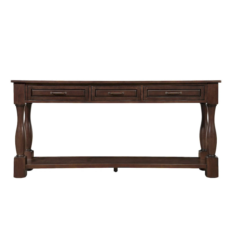 Console longue en bois avec 3 tiroirs et 1 étagère inférieure
