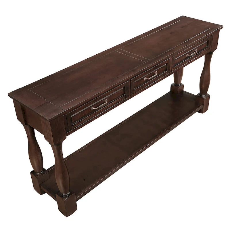 Console longue en bois avec 3 tiroirs et 1 étagère inférieure