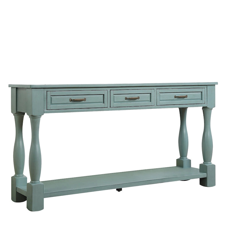 Console longue en bois avec 3 tiroirs et 1 étagère inférieure