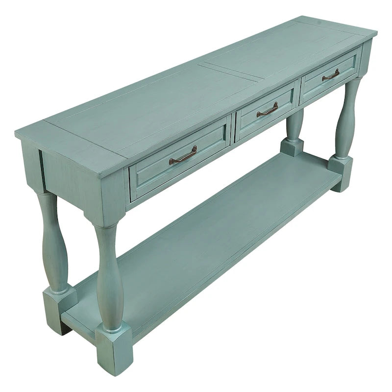 Console longue en bois avec 3 tiroirs et 1 étagère inférieure
