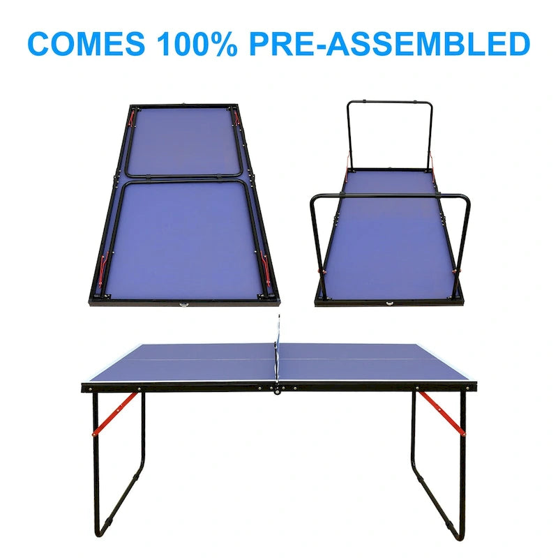 Ensemble de tennis de table pliable et portable avec plateau en MDF, filet et 2 raquettes pour jeux d'intérieur/extérieur