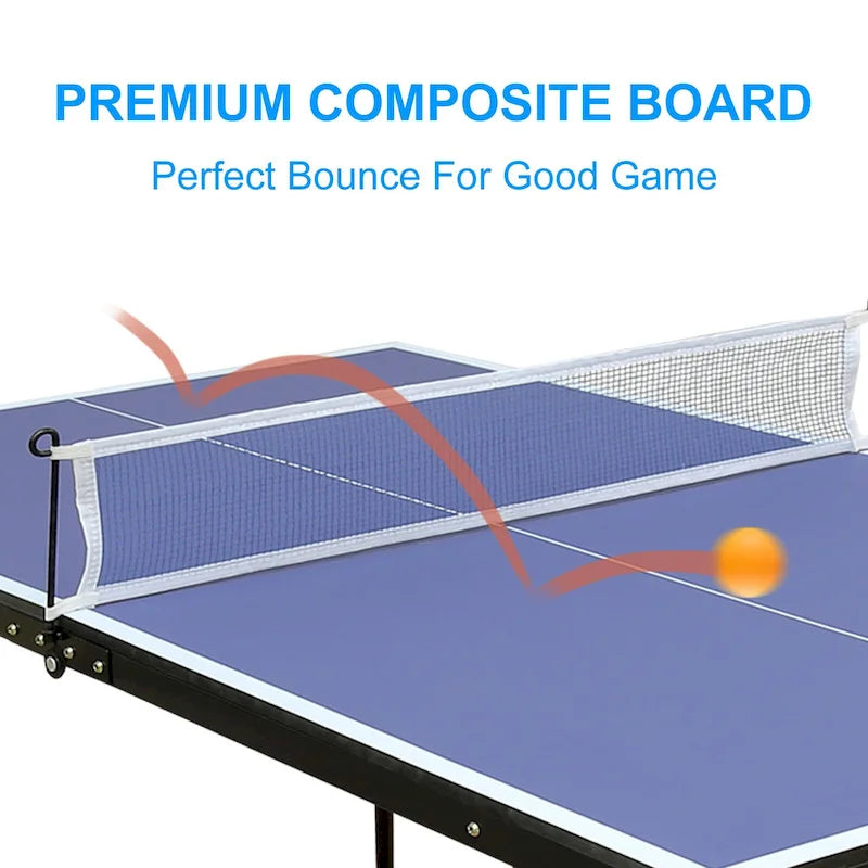 Ensemble de tennis de table pliable et portable avec plateau en MDF, filet et 2 raquettes pour jeux d'intérieur/extérieur