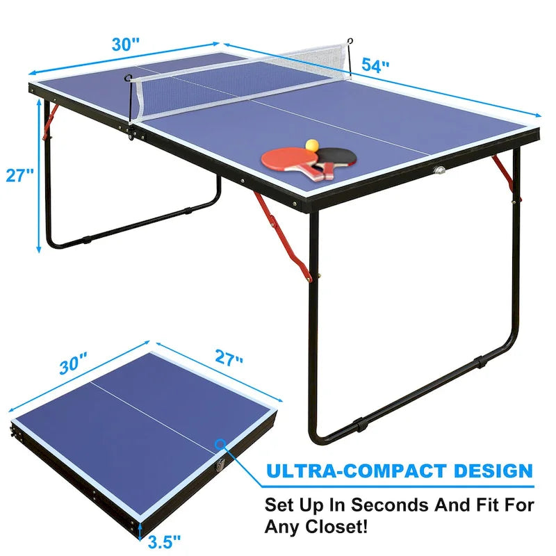 Ensemble de tennis de table pliable et portable avec plateau en MDF, filet et 2 raquettes pour jeux d'intérieur/extérieur