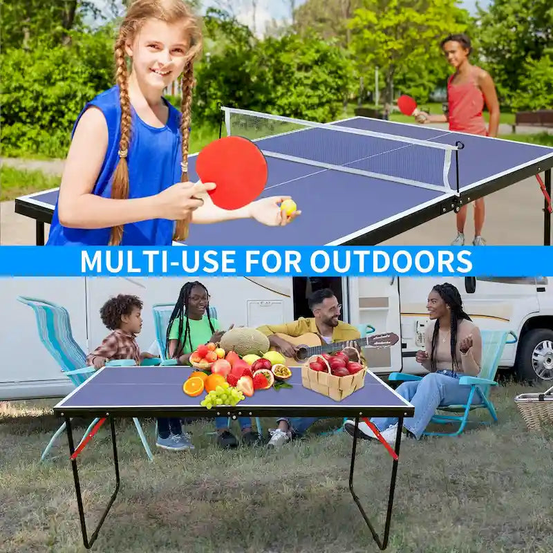 Ensemble de tennis de table pliable et portable avec plateau en MDF, filet et 2 raquettes pour jeux d'intérieur/extérieur