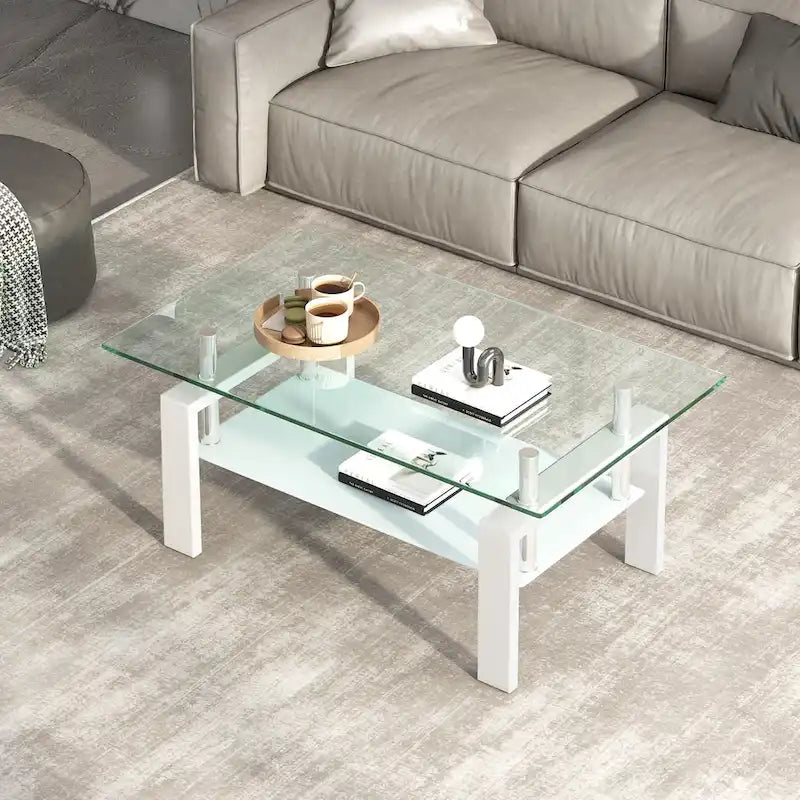 Table basse en verre trempé à 2 plateaux - 23,62 x 39,37 x 17,32