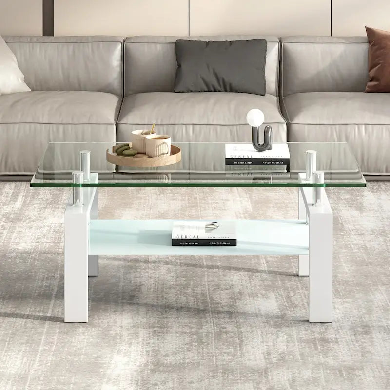Table basse en verre trempé à 2 plateaux - 23,62 x 39,37 x 17,32