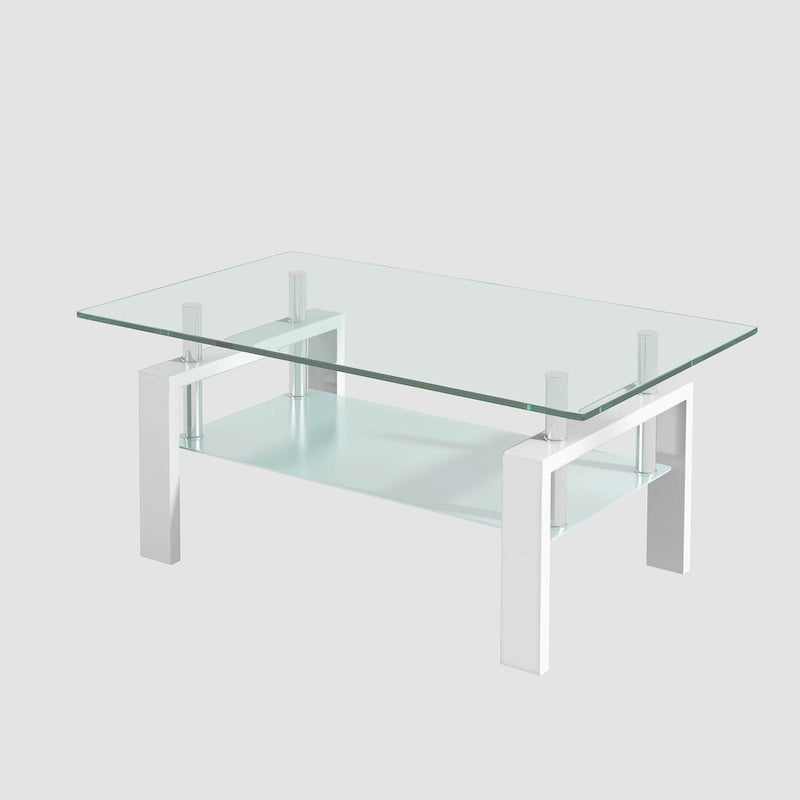 Table basse en verre trempé à 2 plateaux - 23,62 x 39,37 x 17,32