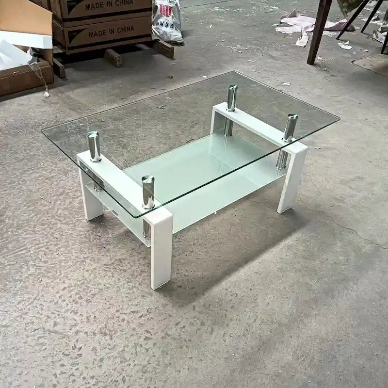 Table basse en verre trempé à 2 plateaux - 23,62 x 39,37 x 17,32