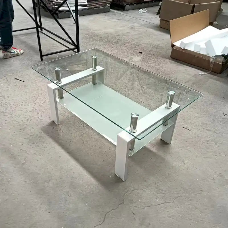 Table basse en verre trempé à 2 plateaux - 23,62 x 39,37 x 17,32