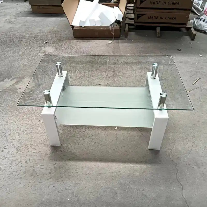 Table basse en verre trempé à 2 plateaux - 23,62 x 39,37 x 17,32