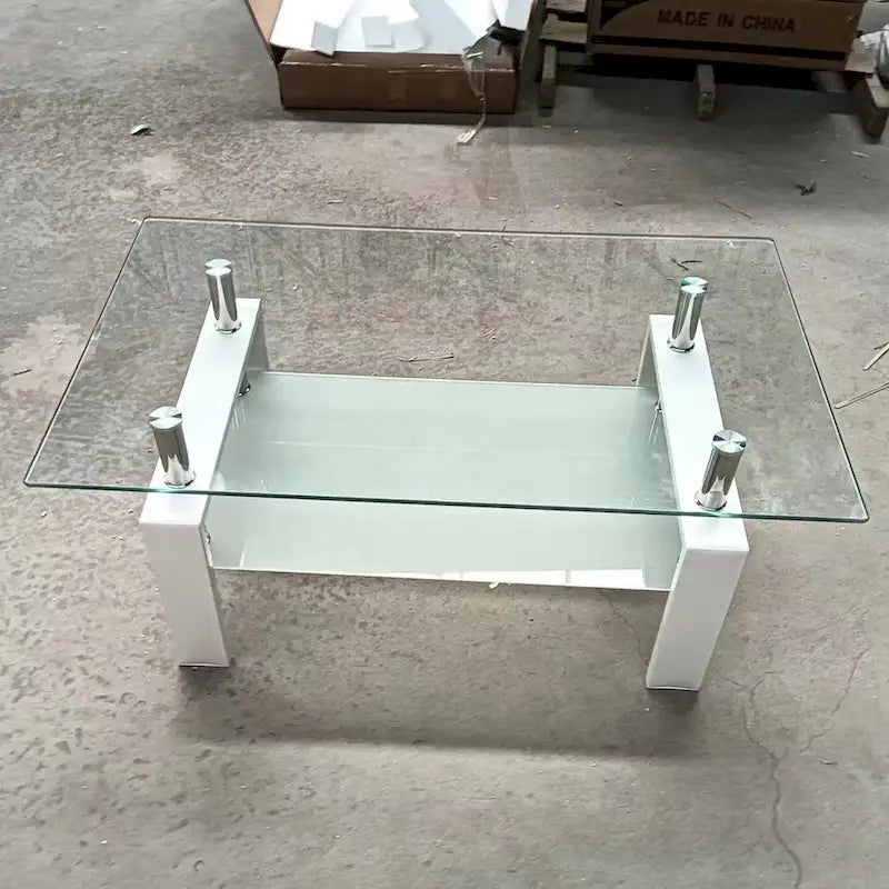 Table basse en verre trempé à 2 plateaux - 23,62 x 39,37 x 17,32